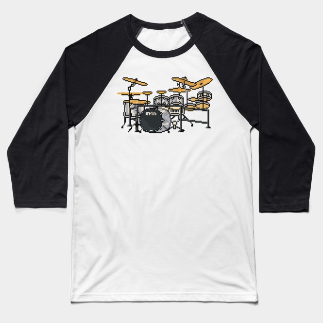 Pixel Big Silver Drums Baseball T-Shirt by gkillerb